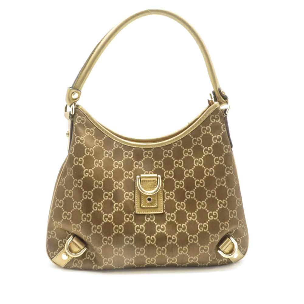 Gucci Abbey GG Hobo Bag Gold Dark Brown Canvas Handbag